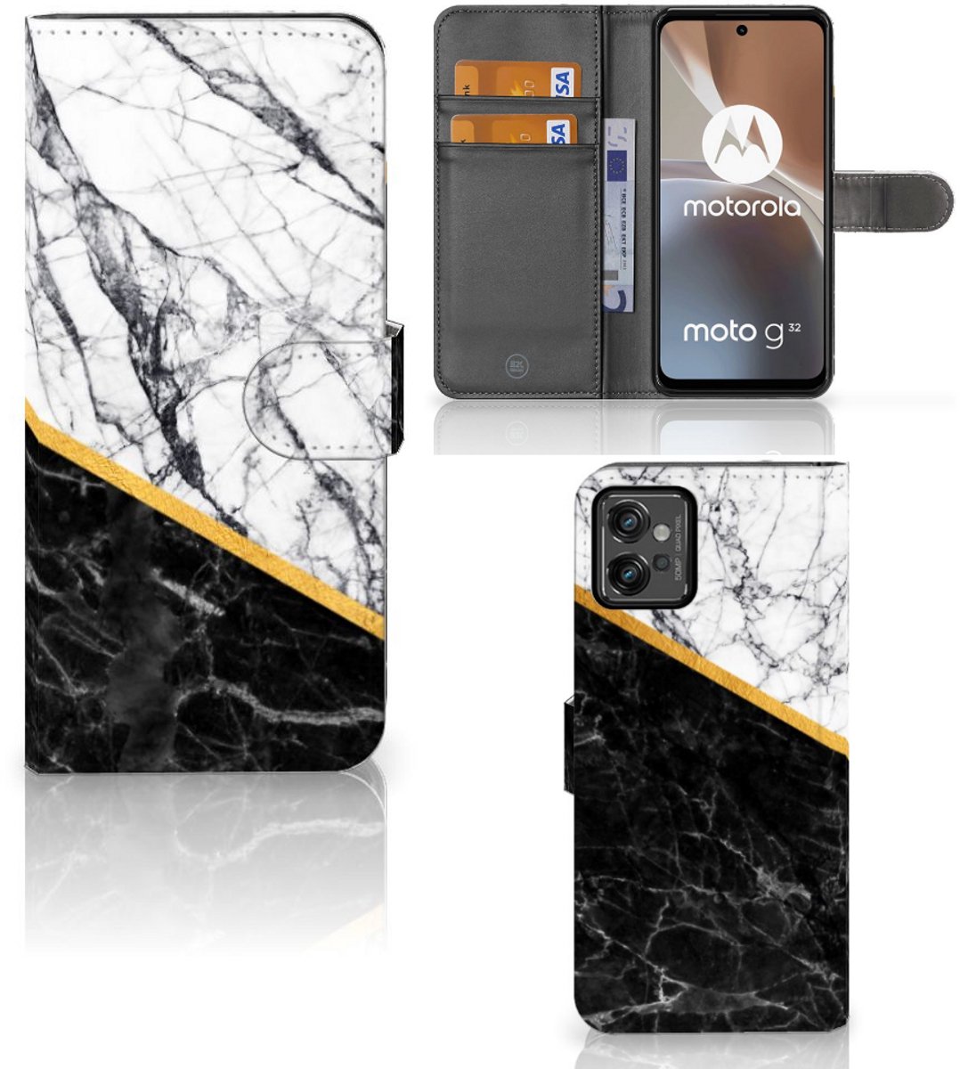 Motorola Moto G32 Bookcase Marmer Wit Zwart - Origineel Cadeau Man
