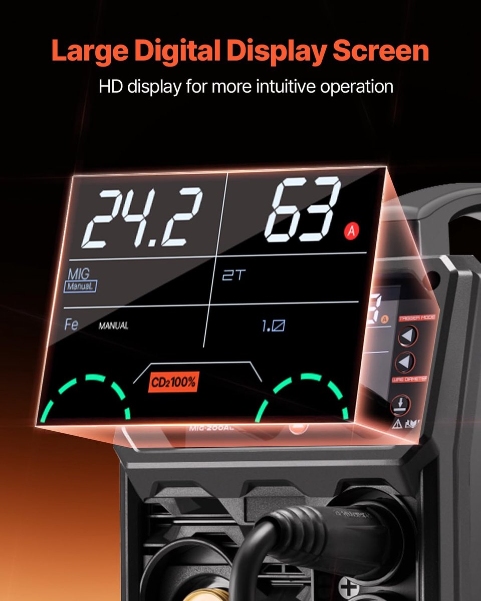 MIG-Lasapparaat - 200A - 5-in-1 Synergetische Lasmachine - Gasloos Lassen - IGBT-Invertertechnologie - Draagbaar Lasapparaat - LCD-Display - Voor Doe-het-zelver en Professional - MIG / MMA / Lift-TIG Geschikt - Compact en Krachtig - Complete Lasset – foto 7