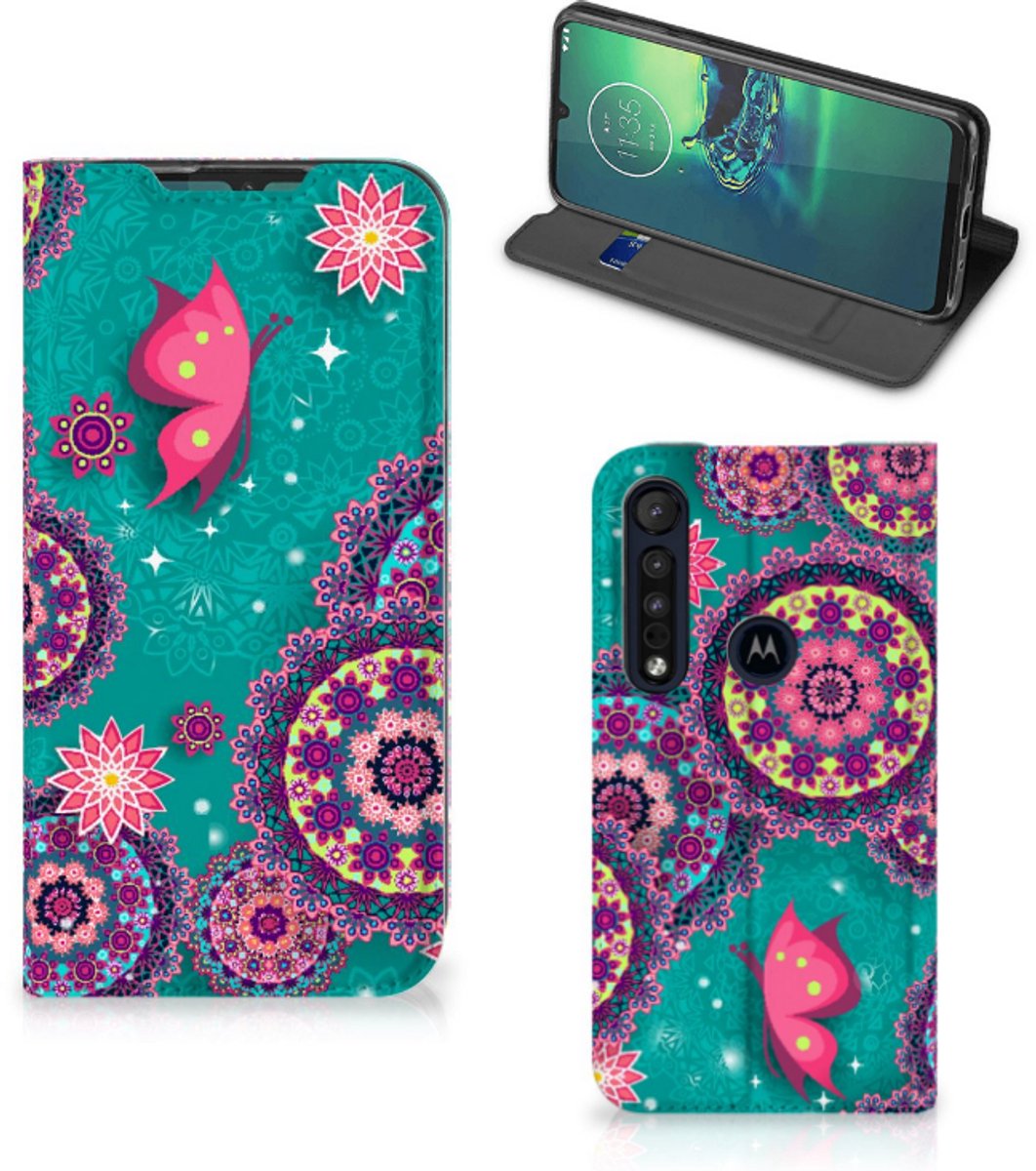 Motorola G8 Plus Bookcase Cirkels en Vlinders