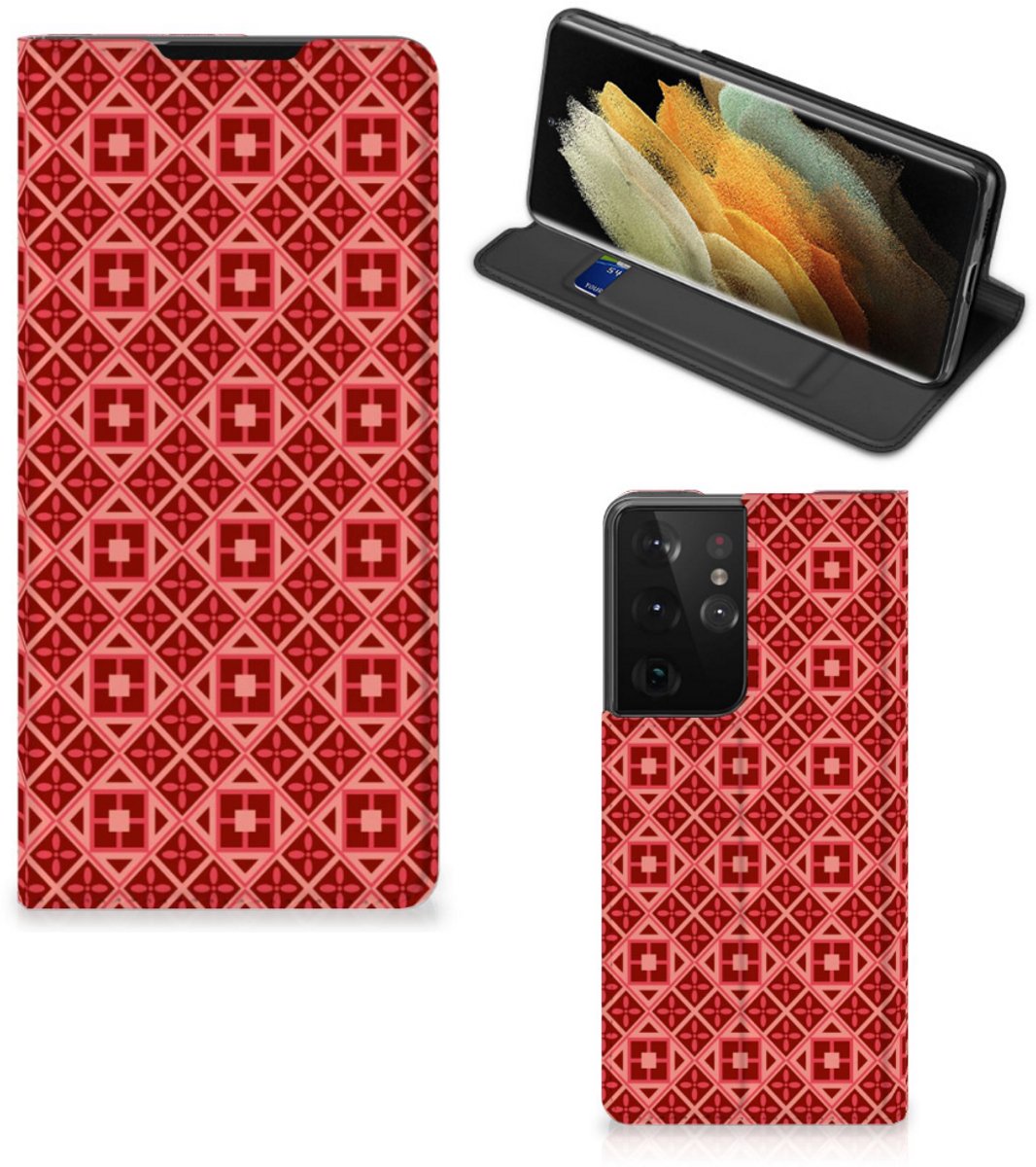 Samsung Galaxy S21 Ultra Hoesje met Magneet Batik Rood
