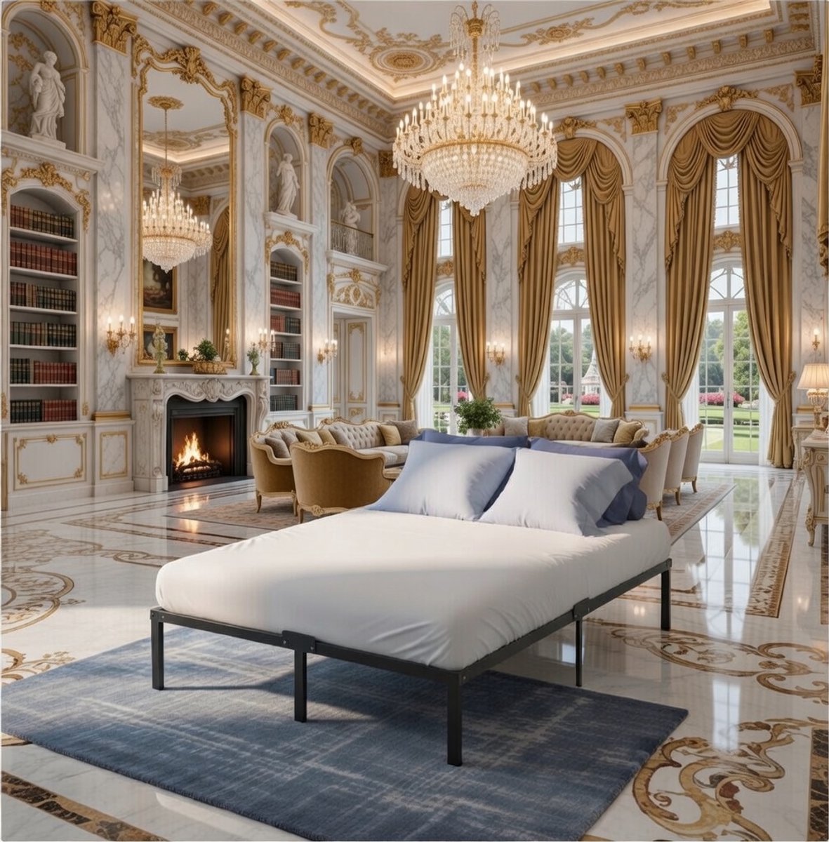 Luxora Metalen Bedframe 180x200 met Lattenbodem – Extra Stevig Stalen Bed – 41 cm Hoog – Grote Opbergruimte onder Bed – Modern Tweepersoons Bedframe – Eenvoudige Montage – Zwart - Vita Interior