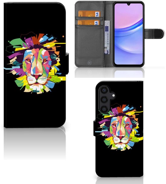 Book Case voor Samsung Galaxy A15 Leuk Hoesje Lion Color