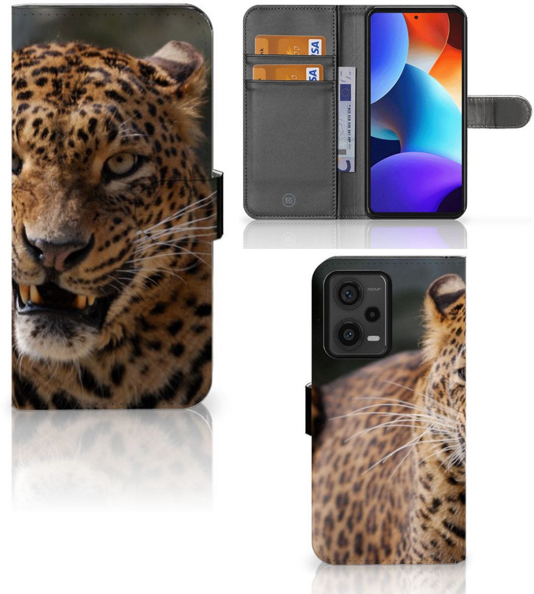 Xiaomi Redmi Note 12 Pro Plus Telefoonhoesje met Pasjes Luipaard