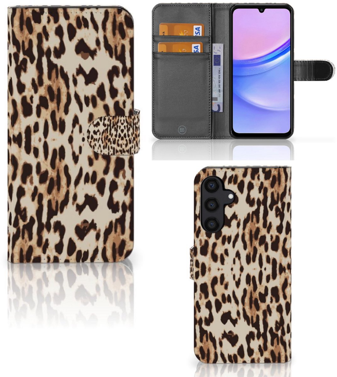 Samsung Galaxy A15 Telefoonhoesje met Pasjes Leopard