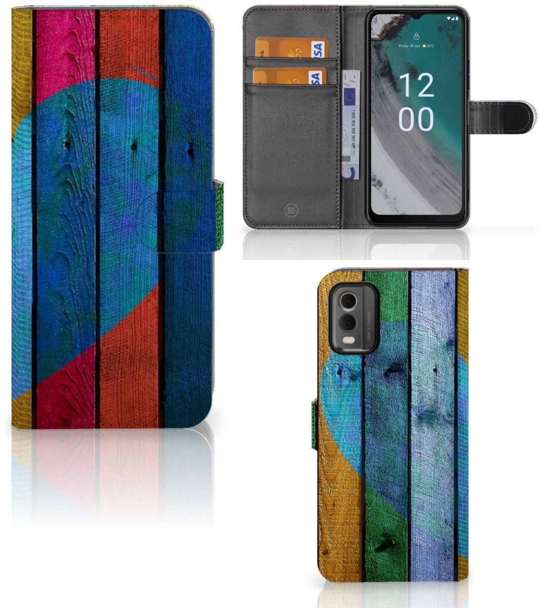 Nokia C32 Book Style Case Wood Heart - Cadeau voor je Vriend