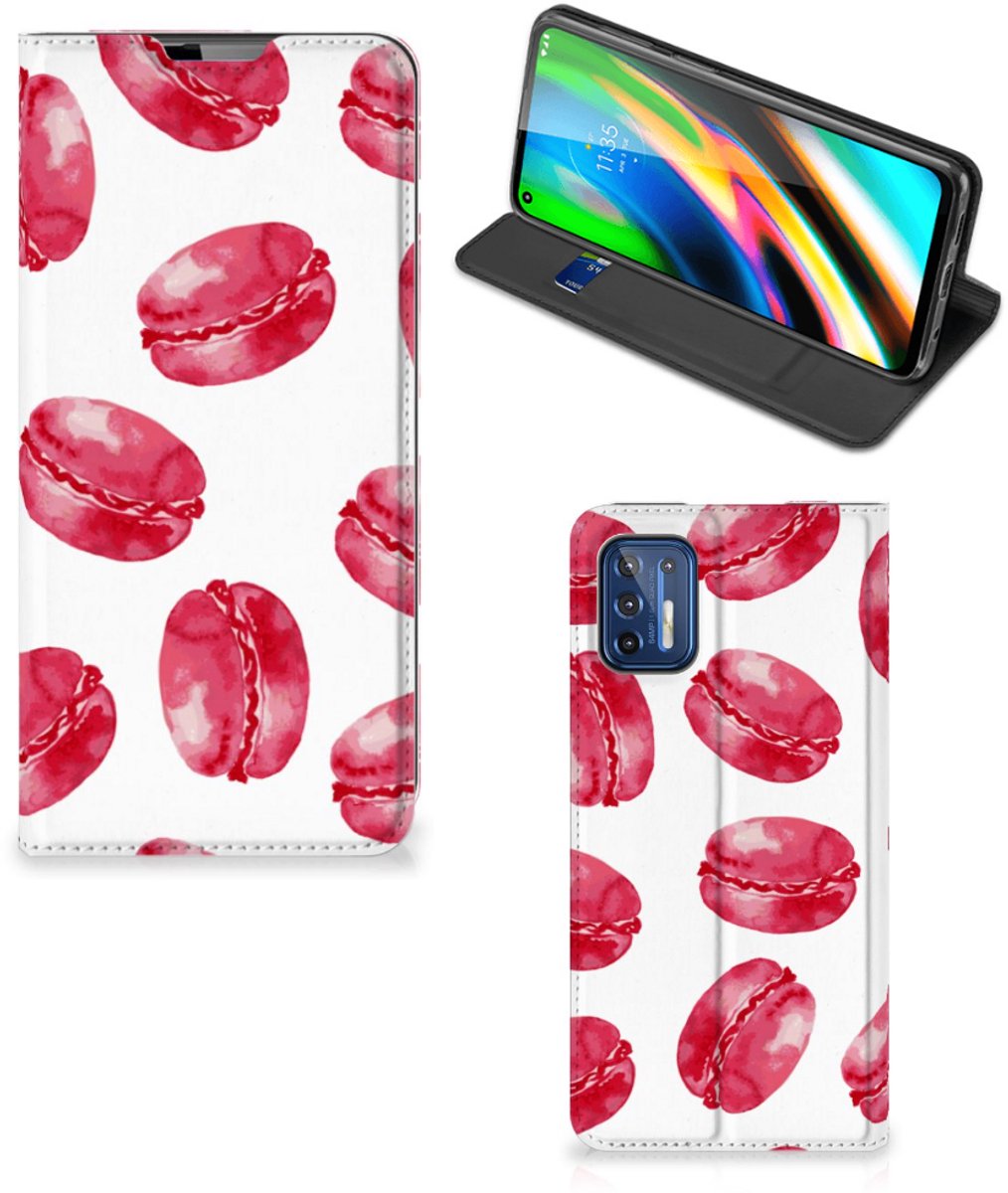 Motorola Moto G9 Plus Flip Style Cover Pink Macarons