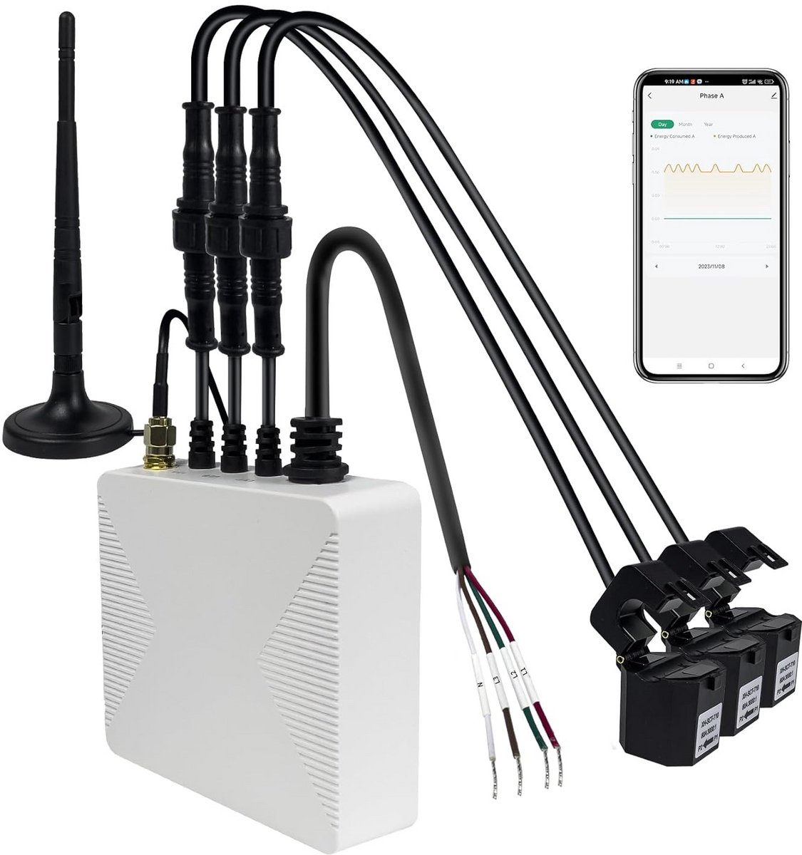 WiFi Smart Home Energiemonitor 3-Fase met Real-Time Meters en Sensoren
