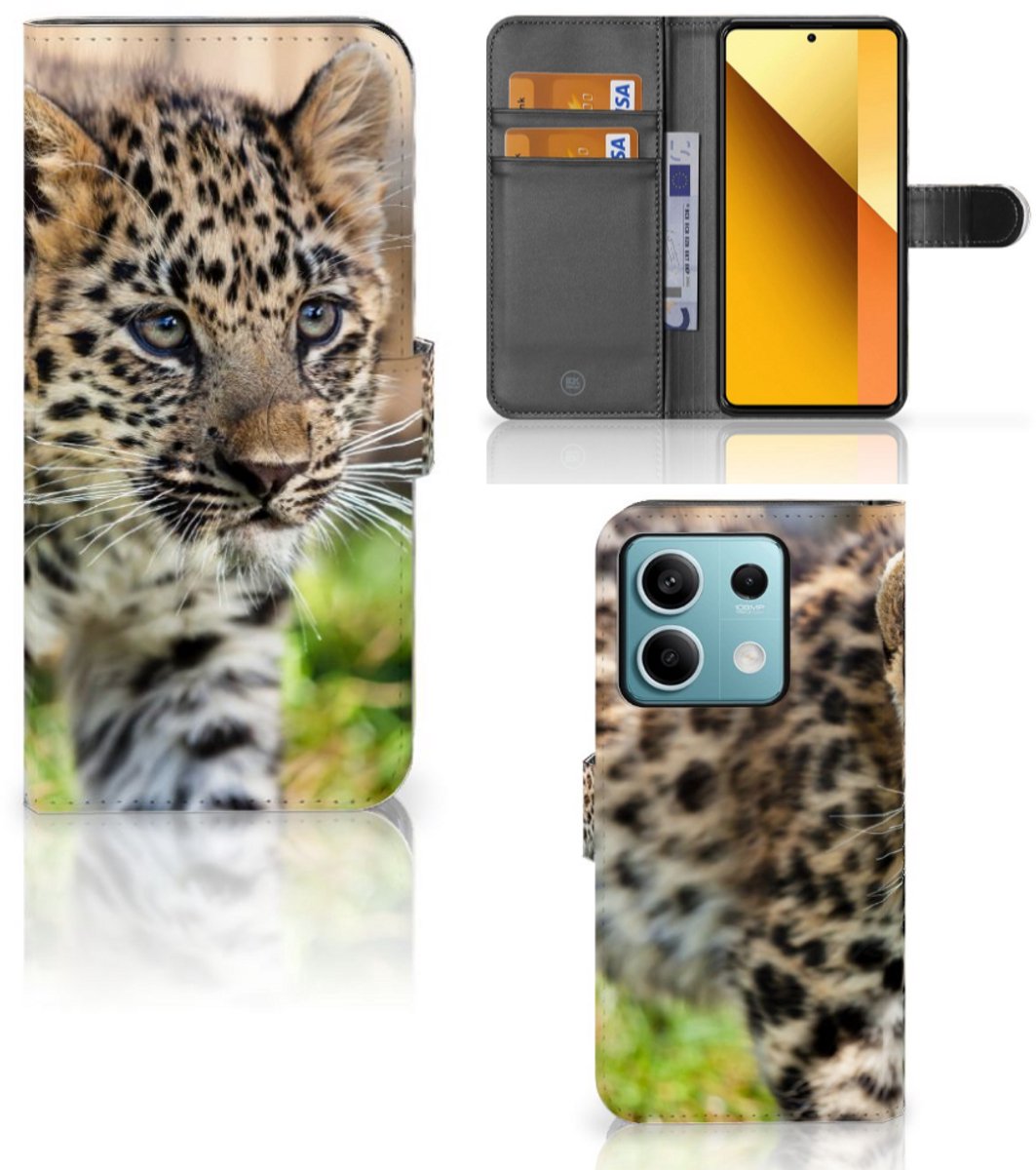 Xiaomi Redmi Note 13 5G Telefoonhoesje met Pasjes Baby Luipaard