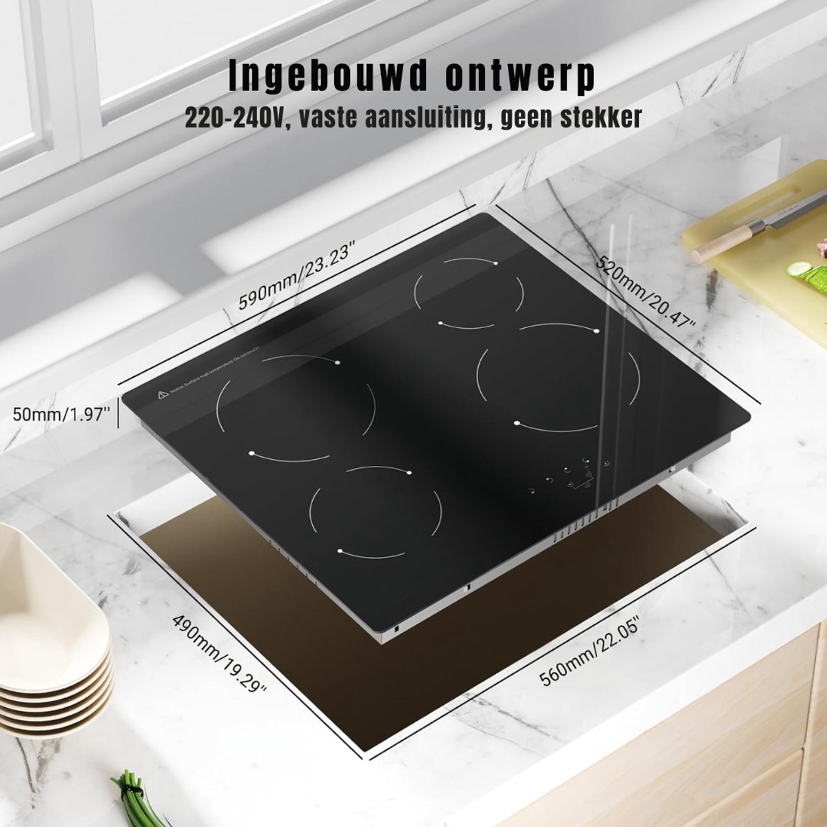 MIRA® Elektrische Kookplaat 4 Pits - Elektrische Fornuis - Elektrische Kookplaat Vrijstaand - 4 Kookzones - Kinderslot - Zwart - 52cm x 59cm x 6cm