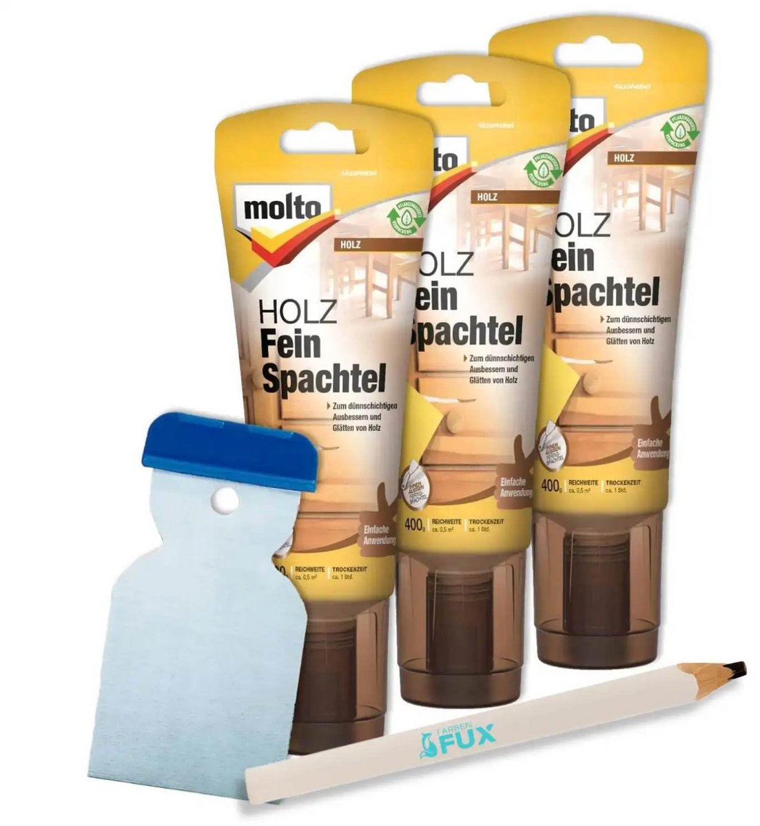 3x Fijne Houtplamuur Reparatie Set met Metalen Spatel