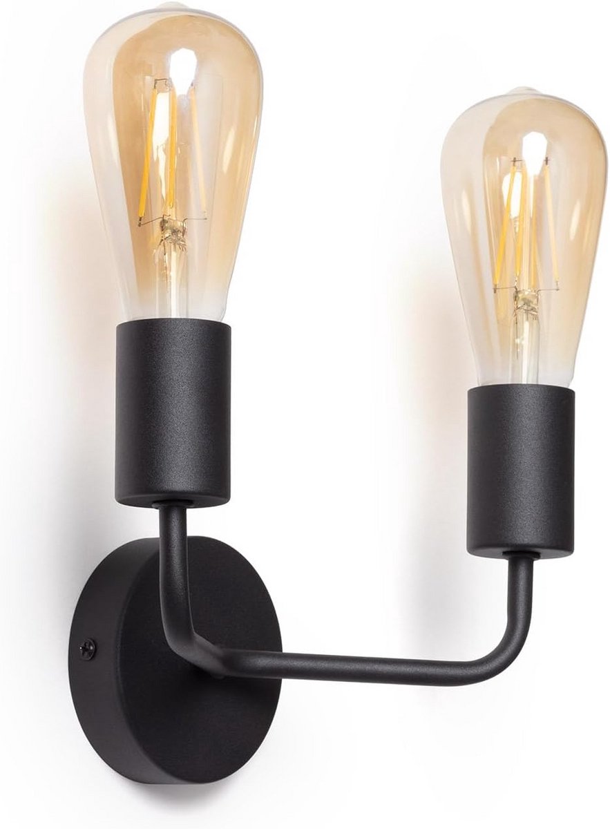 Zwarte Metalen Wandlamp met 2 Spots - E27 Fitting - Indirecte Sfeerverlichting