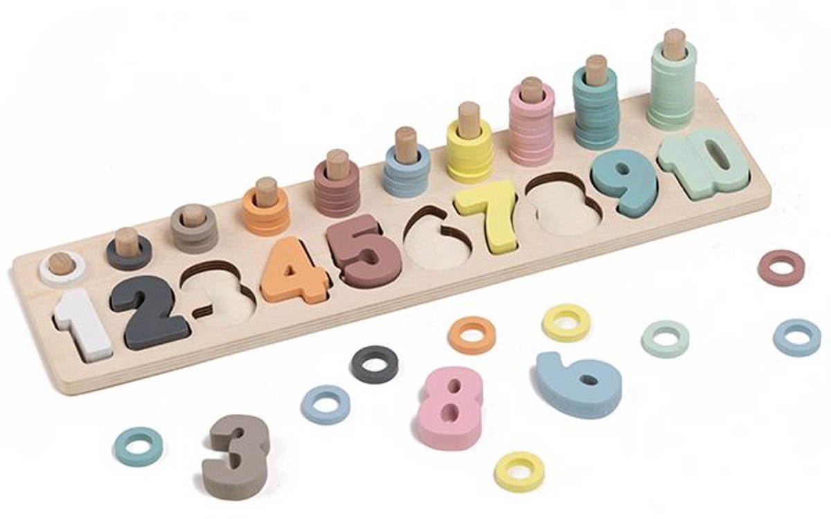 EurekaKids houten educatief speelgoed stapel- en telpuzzel Montessori.