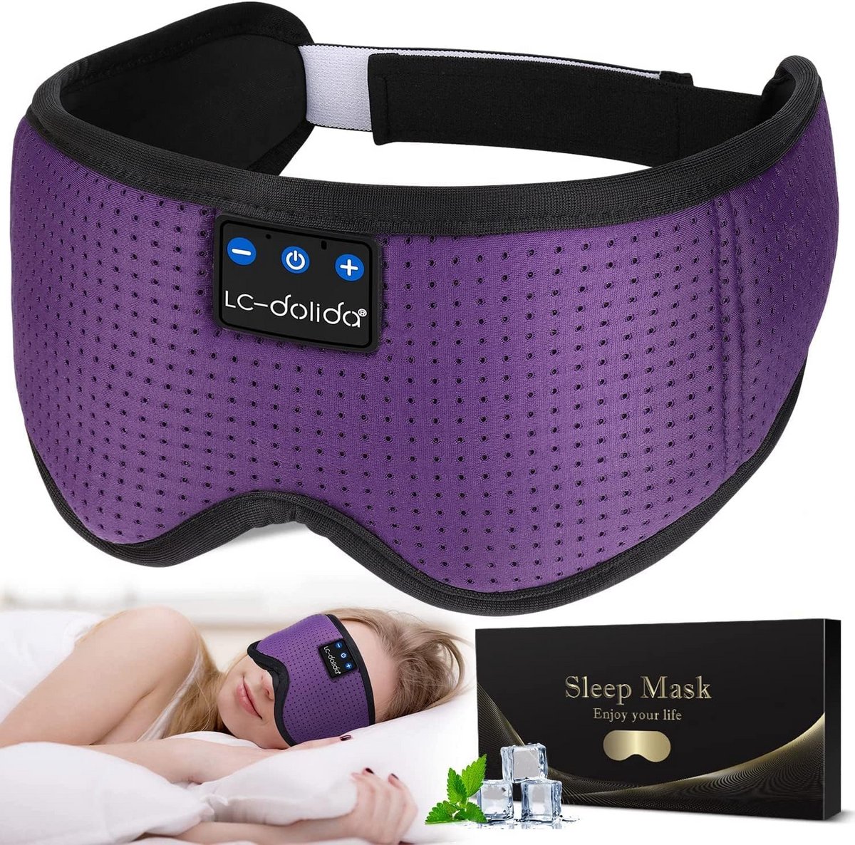 Bluetooth Slaapmasker Oordopjes met IJzige Zijde voor Zijslaper, 15 Uur Muziek