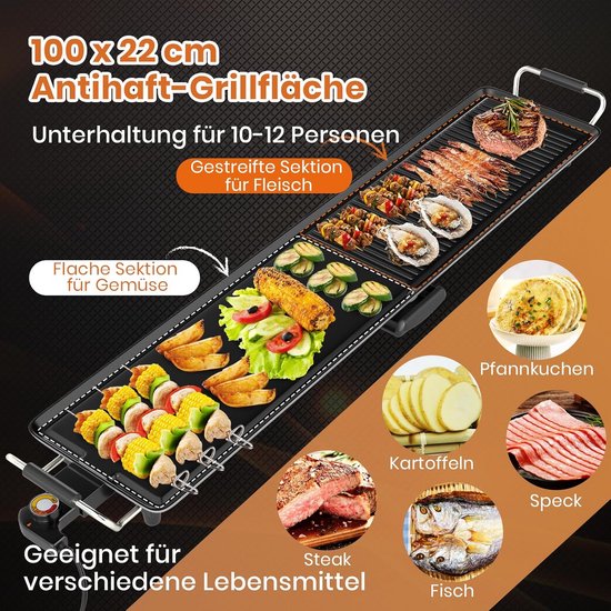 Elektrische Tafelgrill Teppanyaki Plaat 100x22cm Grillen voor 10-12 Personen — afbeelding 4