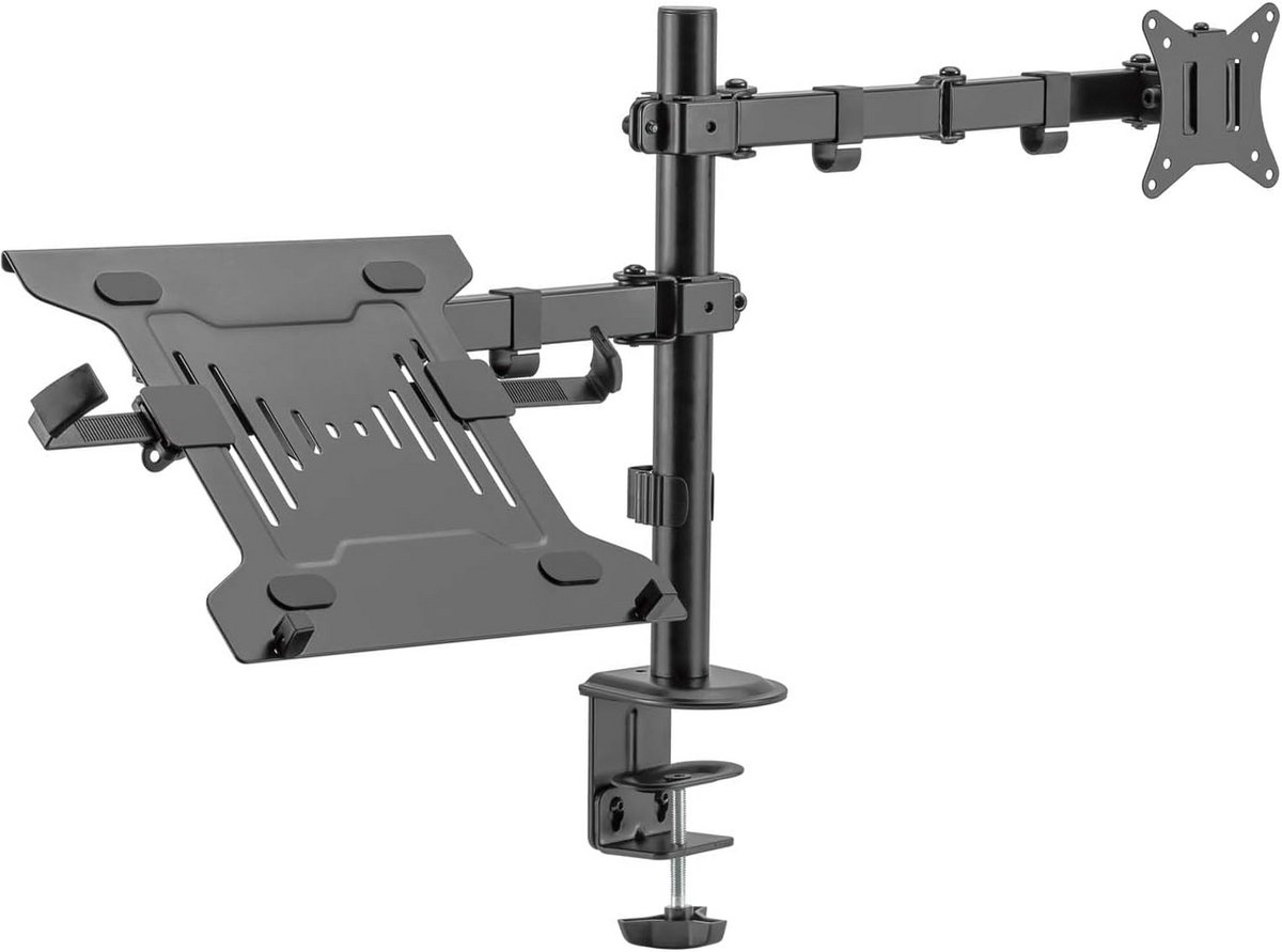 Monitorarm en Laptophouder 2-in-1 Verstelbaar voor Scherm 17-32 Inch en Notebook