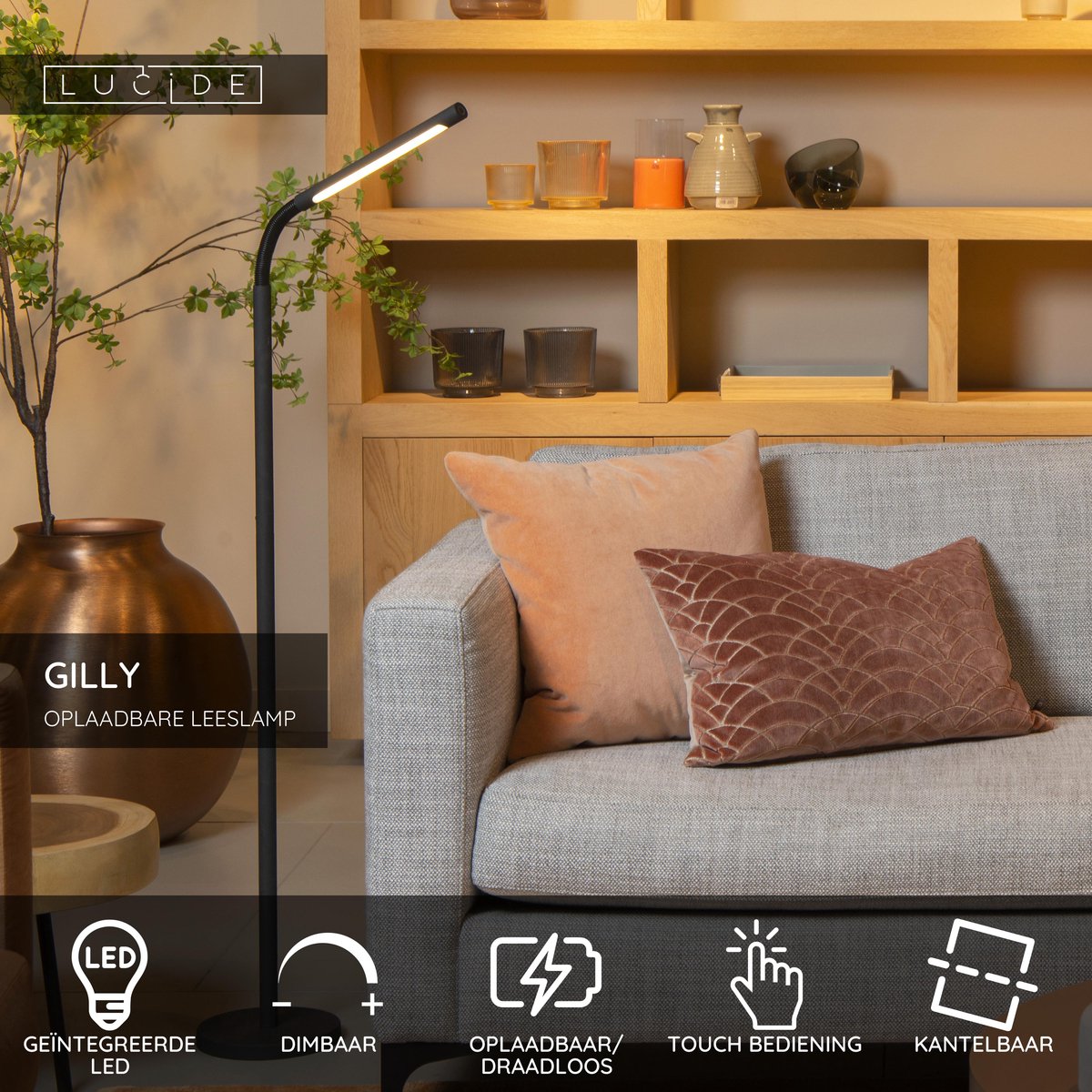 Lucide GILLY Oplaadbare Leeslamp - Accu/Batterij - LED Dimb. - 1x3W 2700K - Zwart