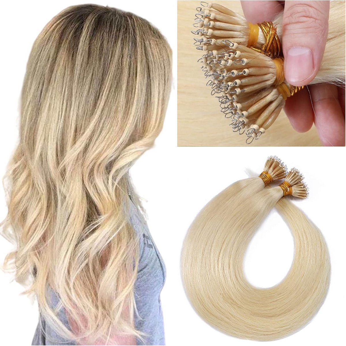 Nanorings Haarverlenging 50cm 1g Remy Menselijk Haar - Slimme Blondering #70-1