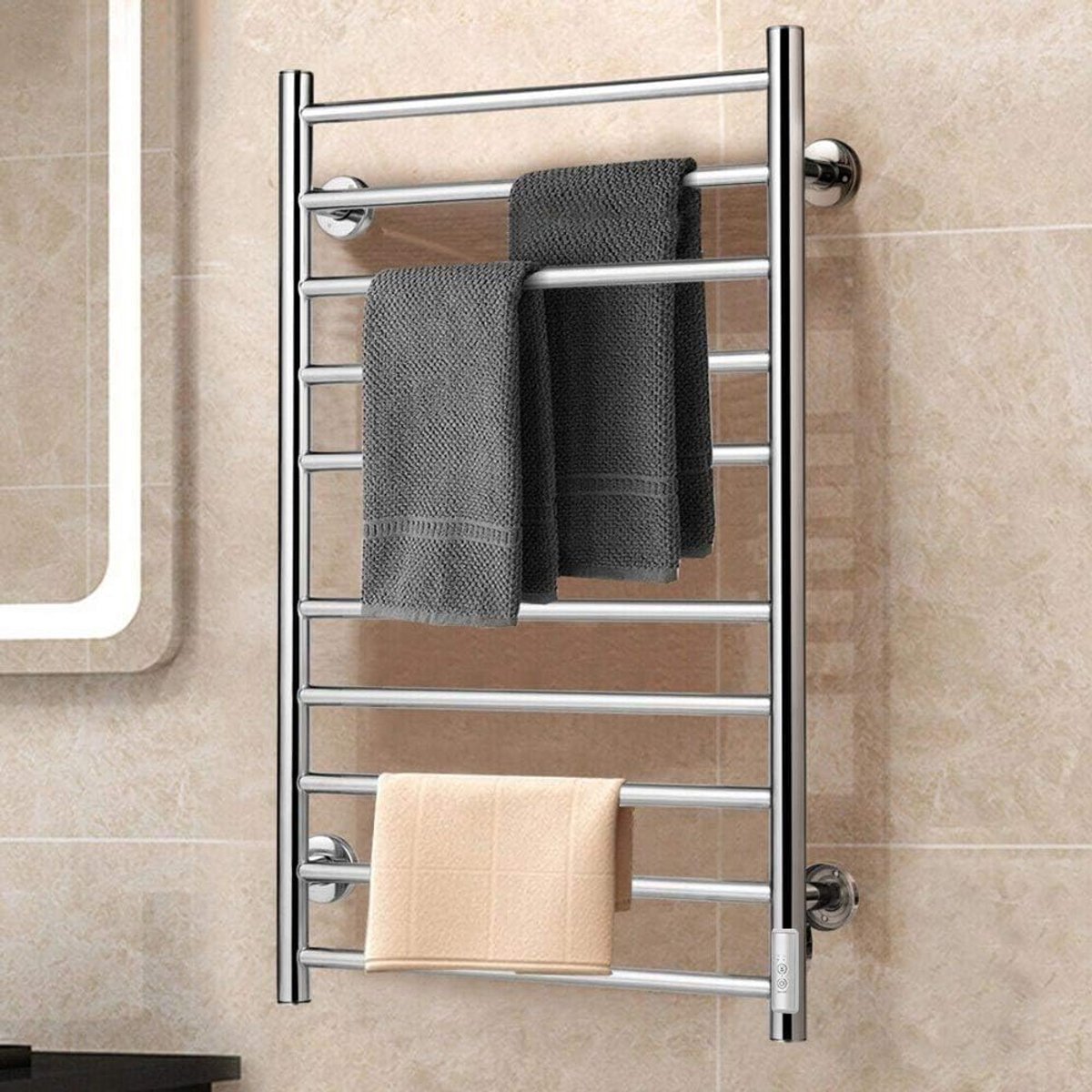 Elektrische Handdoekradiator Badkamer - 10 Elementen, 135W - Zilver met Timer