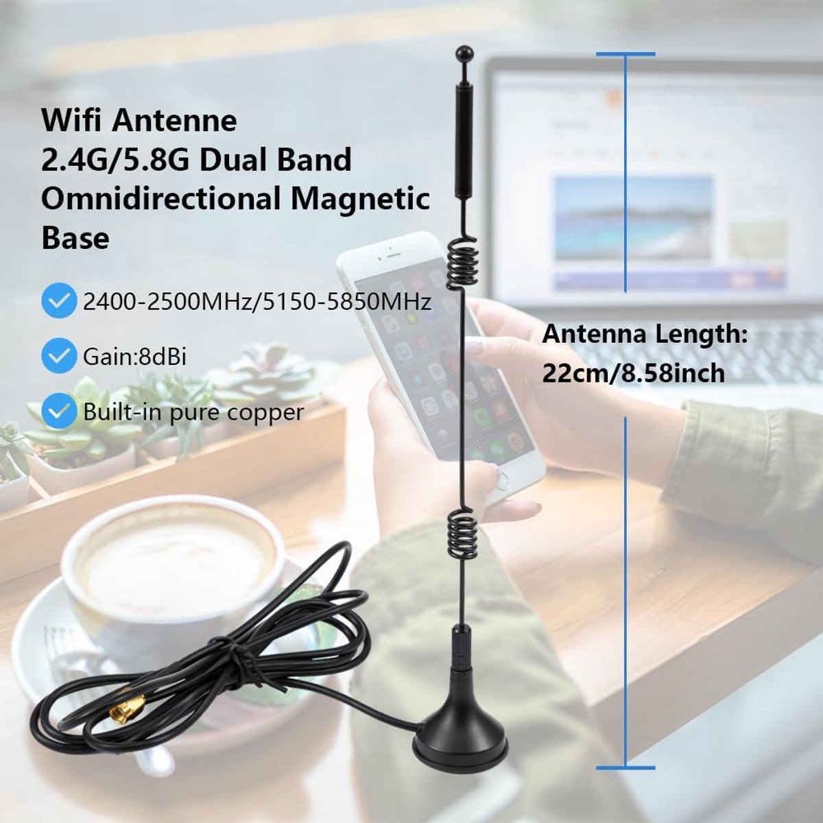 Dubbele Frequentie WiFi Antenne 2.4G 5G 5.8G 8dBi met Magnetische Basis voor Router en Netwerkkaart