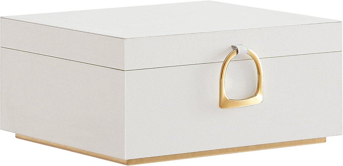 Famanu – Sieradendoos met twee niveaus en handvat, uitneembaar dienblad, compacte sieradenopbergdoos