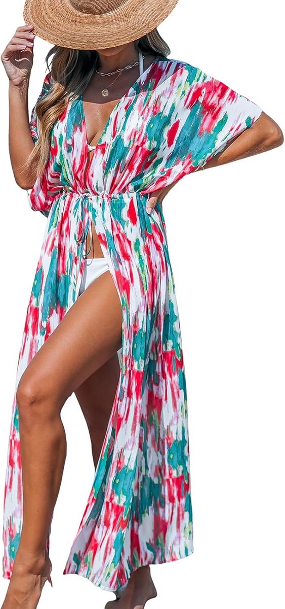 Dames Kimono Strandjurk met Dierenprint - Open Voorkant Strandkleding Cover Up