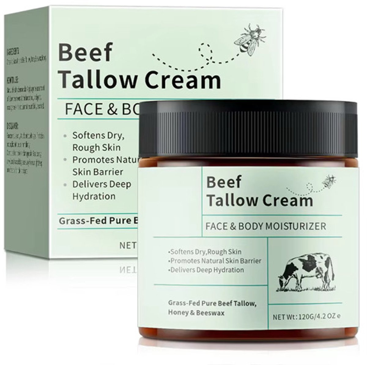Mondain® - Beef Tallow Cream - 100mL (120 Gram) - 100% Grass-fed Pure Beef Tallow, Honey & Beeswax
