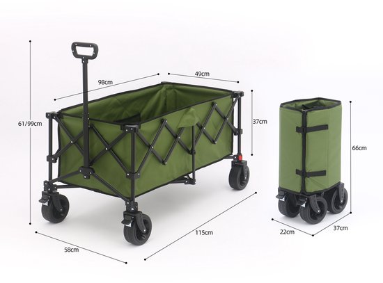 AXI SB141 Opvouwbare Bolderwagen - Groen - Met Trekstang, Remmen en Hoes - 100 kg Draagvermogen - Eenvoudig mee te nemen - Metaal van Merkloos — afbeelding 5