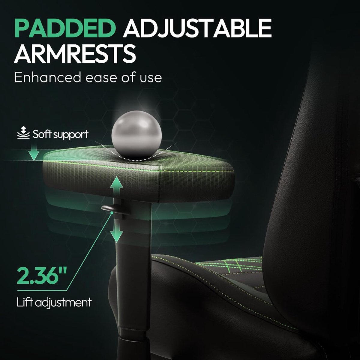 Dowinx Gaming Stoel met Massage en Warmte, Zwart/Groen - afbeelding 3