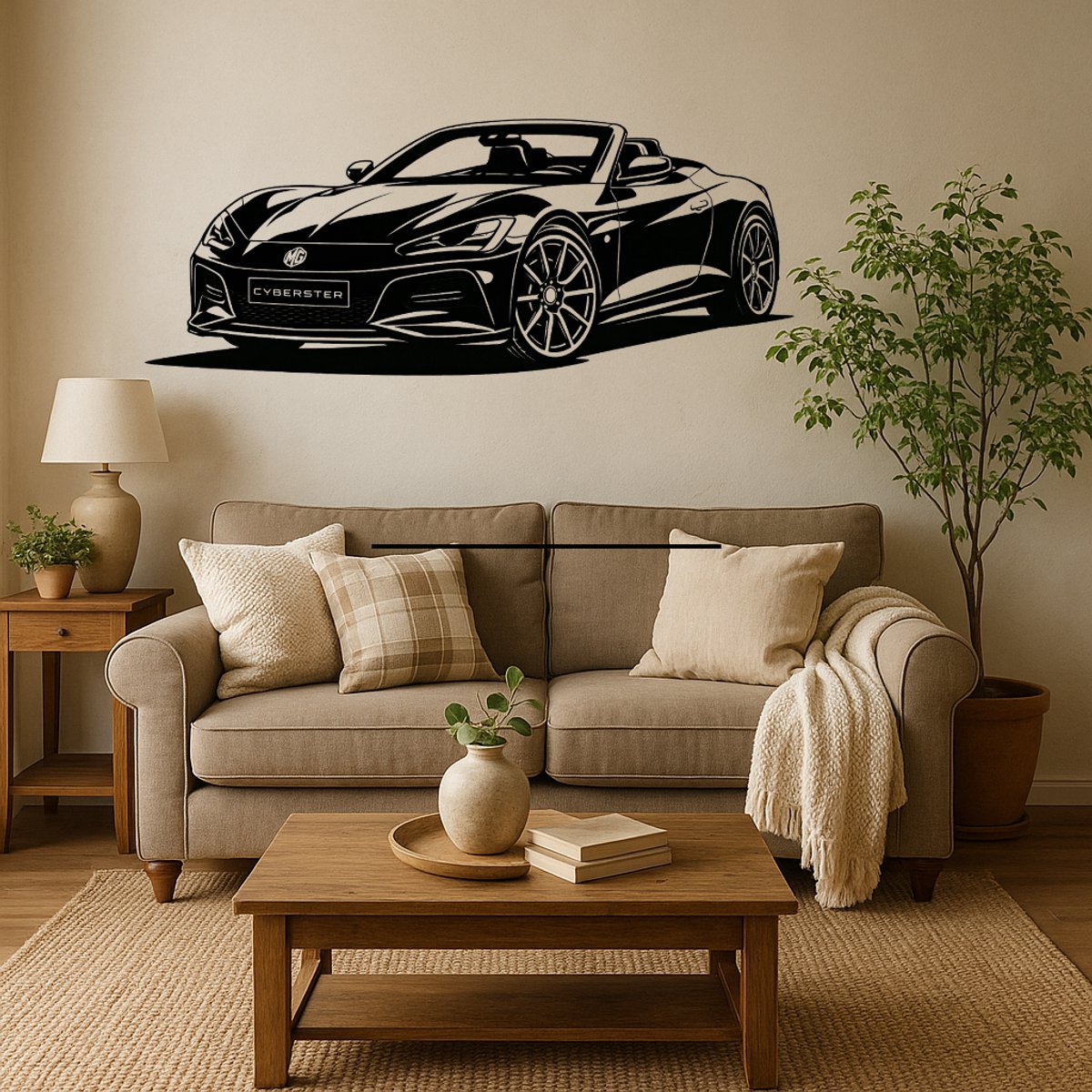 BR2Laser MG Cyberster – Wanddecoratie – Lasergesneden Hout – Autokunst – 55 cm Breed