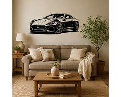 BR2Laser Maserati Gran Turismo – Wanddecoratie – Lasergesneden Hout – Autokunst – 35 cm Breed