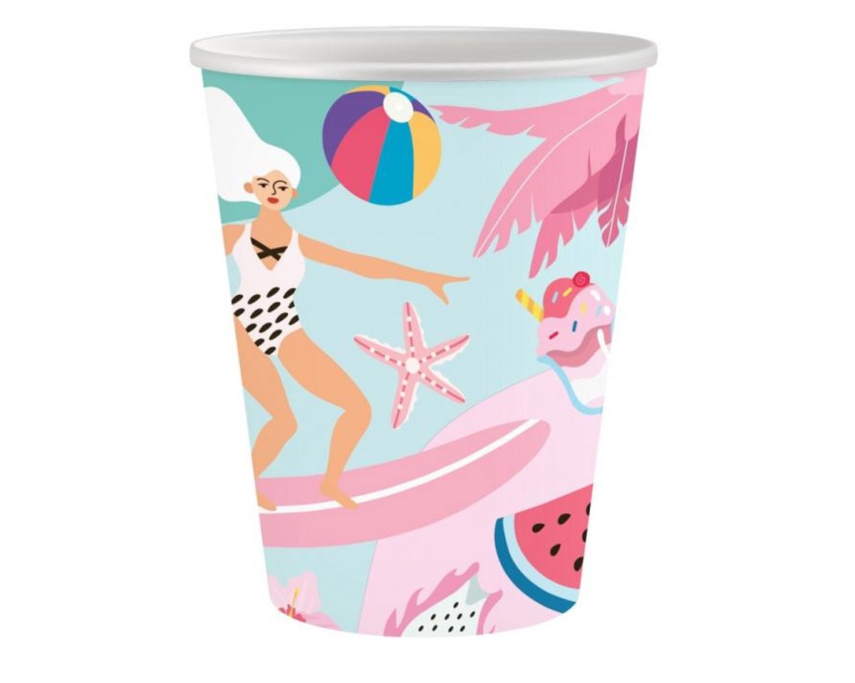 Summer Surfing papieren beker 6 stuks 250 ml