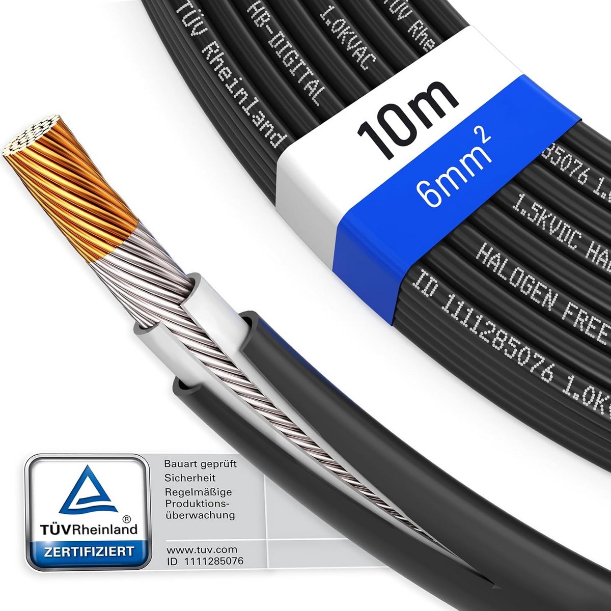 Flexibele Zonne-energie Kabel 6 mm2 Zwart UV-Bestendig Zuiver Koper voor Zonnepanelen
