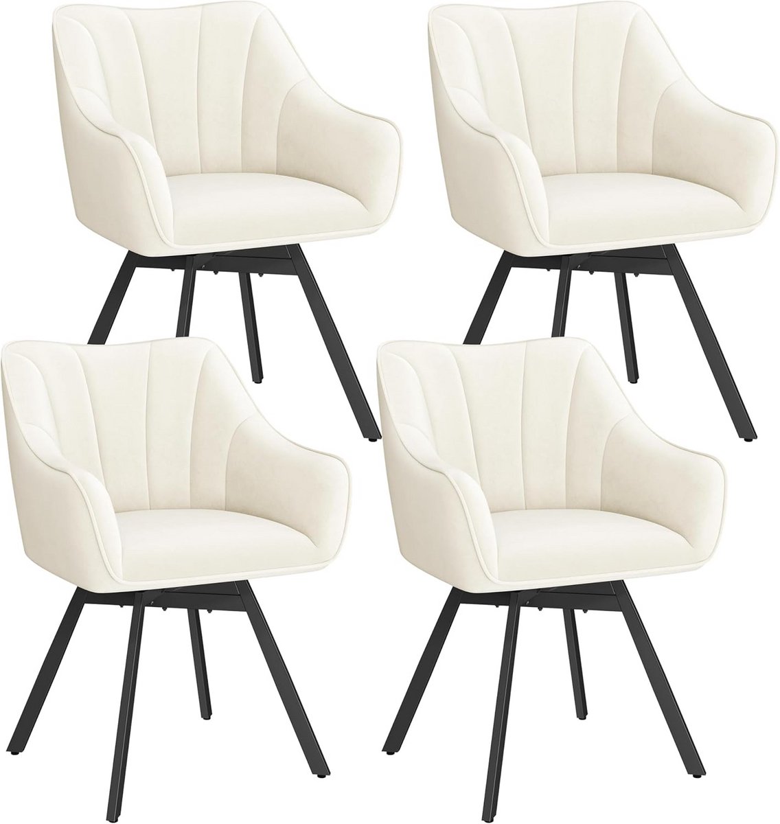 Set van 4 Draaibare Eetkamerstoelen met Armleuningen en Metalen Poten, Beige Fluweel