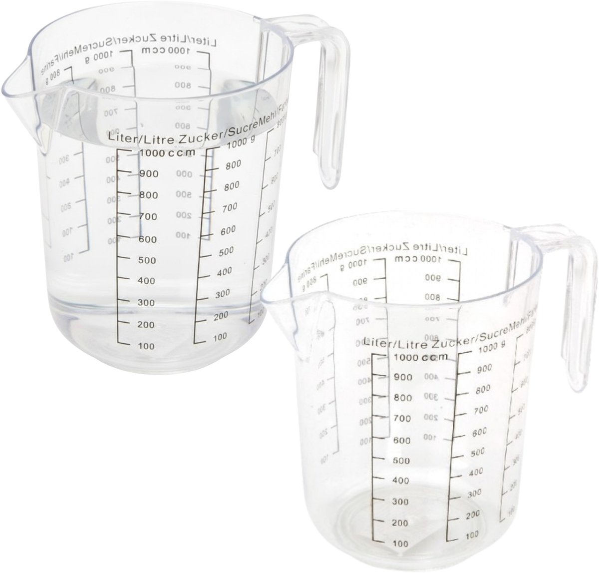 Maatbeker - 2x - 1 liter - transparant - kunststof - 13 x 15 cm - litermaat