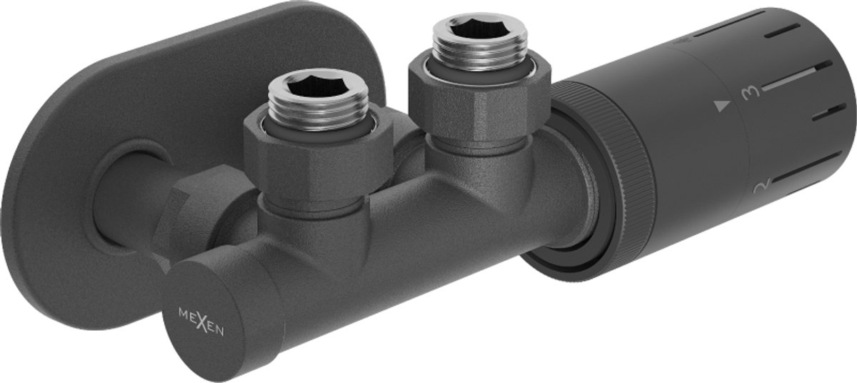 Mexen G05 hoekige thermostaatset met rozet R, Duplex, DN50, antraciet - W907-958-905-66