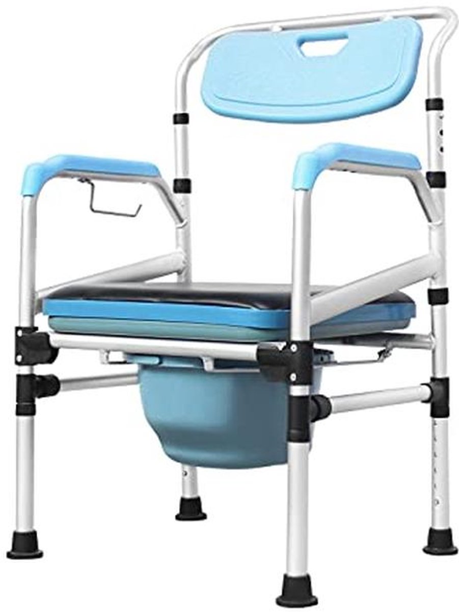 Verstelbare Mobiele Commode Stoel voor Senioren met Rugleuning en Armleuning