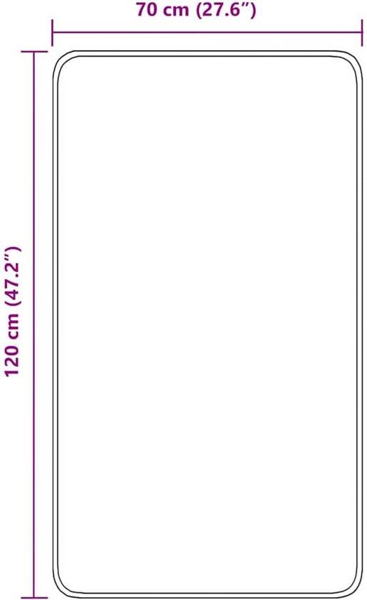 Afmetingen van de badmat: 120 cm (47.2") x 70 cm (27.6").