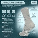Grijze antislip sok met gedetailleerde beschrijving van materiaal en eigenschappen.