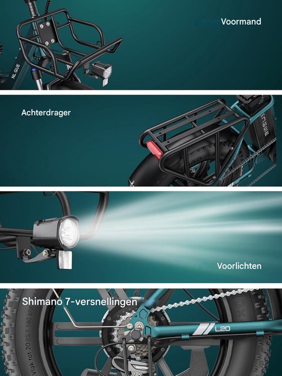 ENGWE L20 Boost Elektrische fiets - 20 * 4.0 Inch - Actieradius 120km - Verwijderbare batterij 48V13Ah - Motor 250W - Shimano 7 versnellingen - LCD Display- Mechanische Schijfremmen - 20 Inch Commuter E-Bike - Rood van ENGWE — afbeelding 2