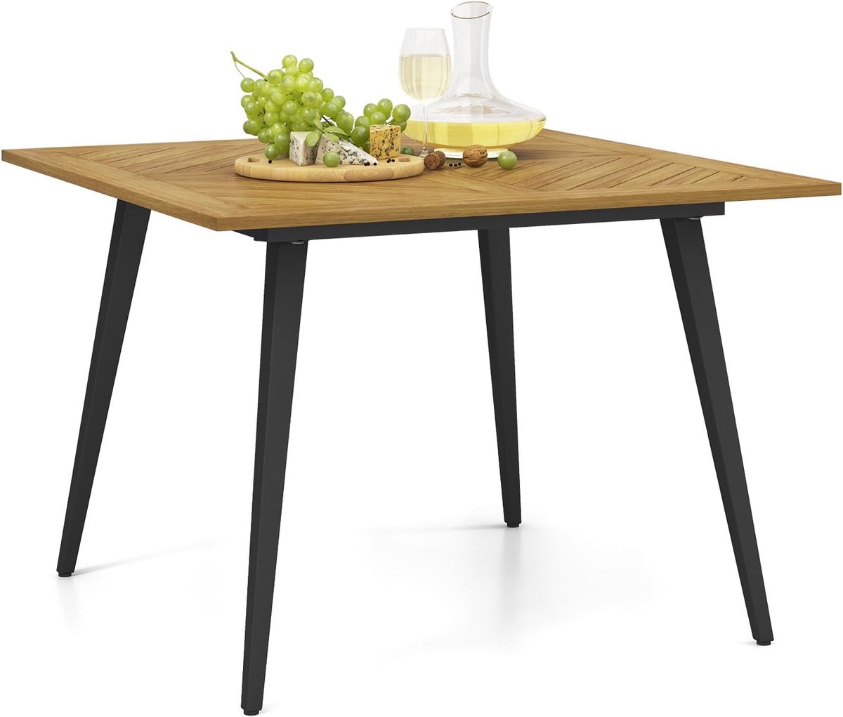 KOMFOTTEU Tuintafel met 5 cm schermgat, eettafel van acaciahout, houten tafel voor 4 personen, terrastafel voor tuin, achtertuin, veranda