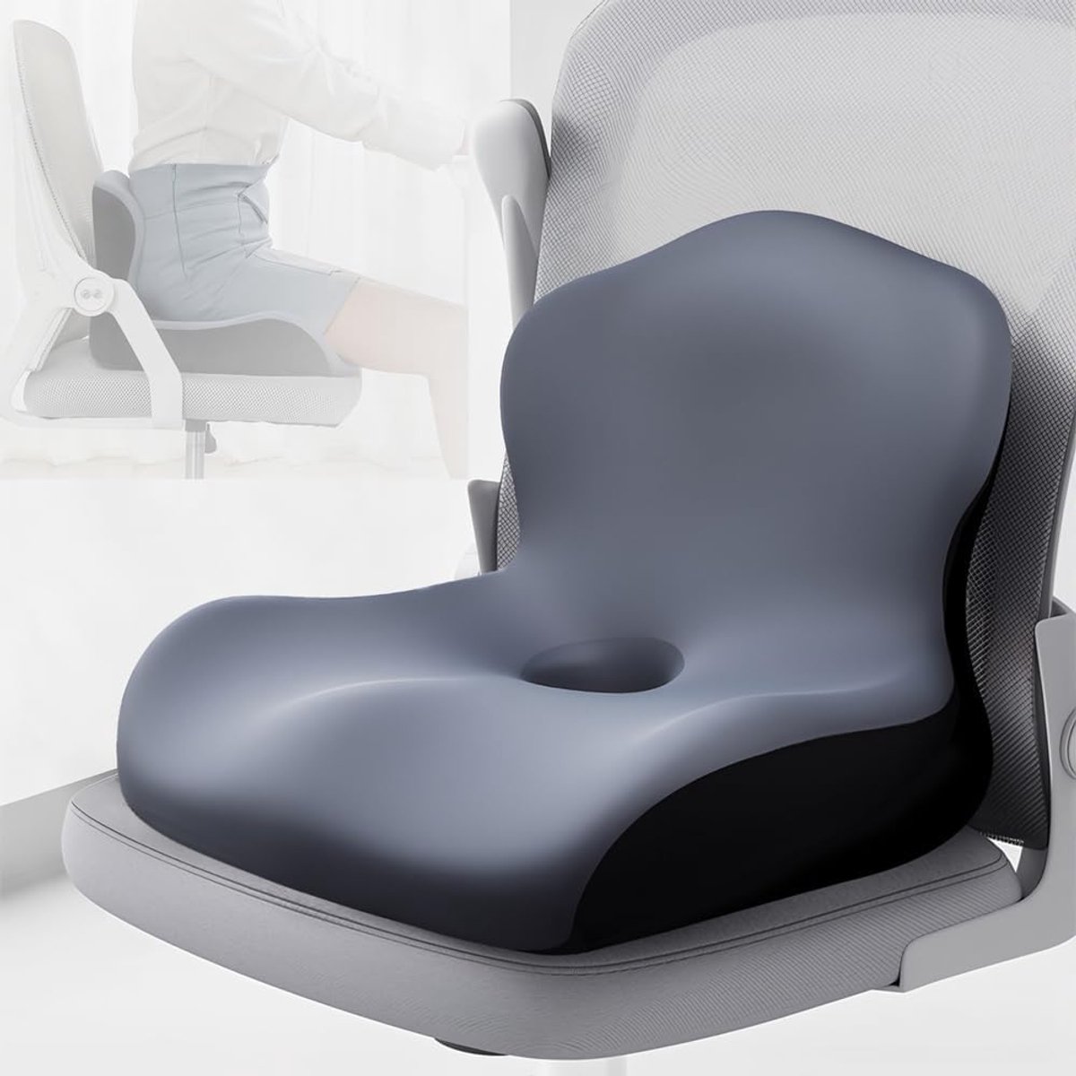 Orthopedisch Zitkussen met Rugleuning – Ergonomisch Stoelkussen van Traagschuim – Stuit- en Rugondersteuning – Voor Bureaustoel & Auto