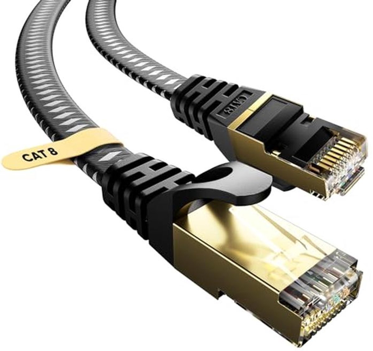 Platte Cat 8 LAN-kabel - 40 Gbps, 2000 MHz Ethernetkabel met S/FTP RJ45 (bruin, 0,5 meter)
