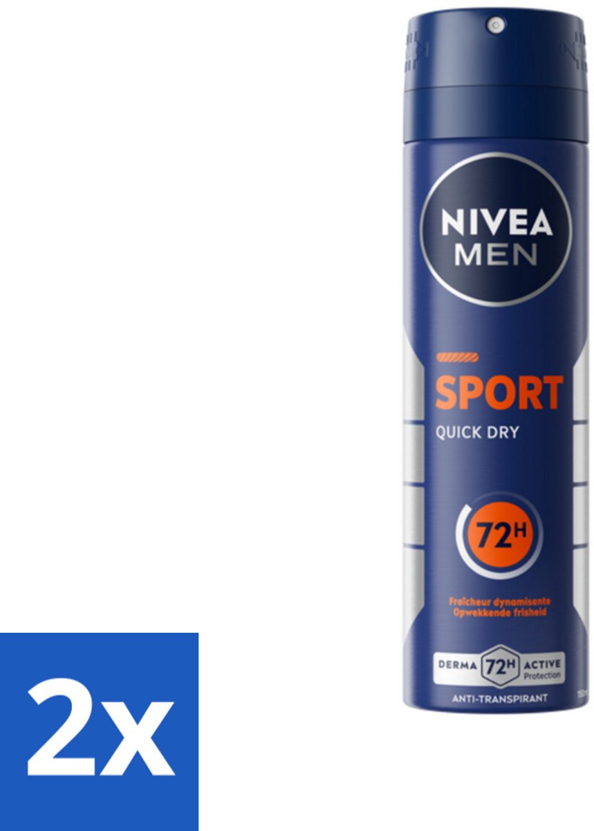 2 x NIVEA Men Deodorant Spray Sport 150 ml - Sport Deodorant - Anti-transpirant Spray - 48 Uur Bescherming - Zweet En Geur - Droog Huidgevoel