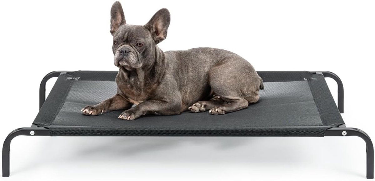 Aura® Hondenbank Op Poten - Luxe Hondenstretcher – Hondenzetel – Max. Gewicht 50 kg - Verhoogd Hondenbed – Hondensofa - Kattensofa – Honden Ligbed Camping - Kattenmand op Pootjes - Zwart - 106cm x 62cm x 15cm