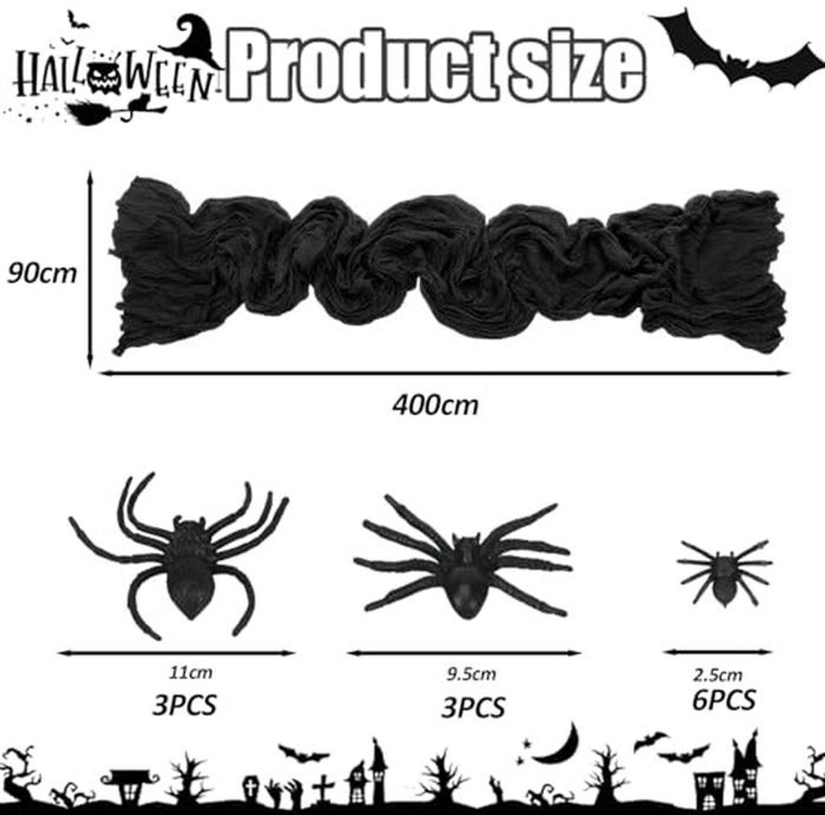 Tafelloper Halloween 90 x 400 cm - Zwarte Decoratieve Tafel voor Halloween