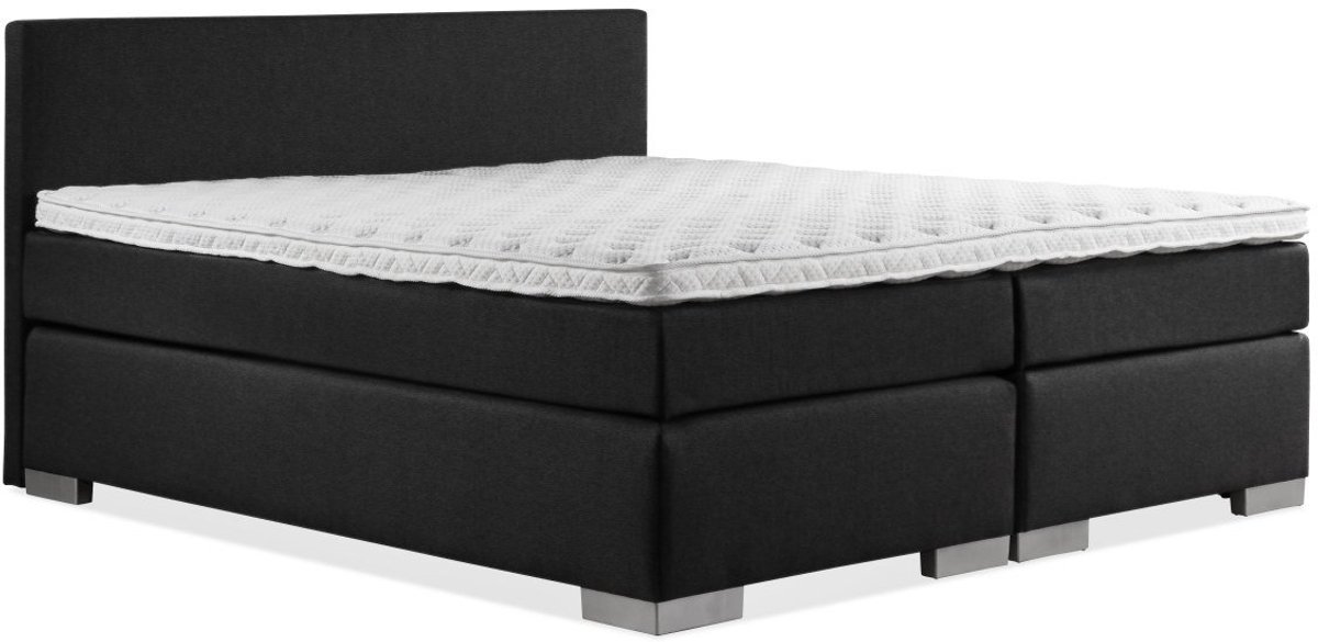 Boxspring Zen - 140x220 - Incl. Glad hoofdbord - Gitzwart lederlook