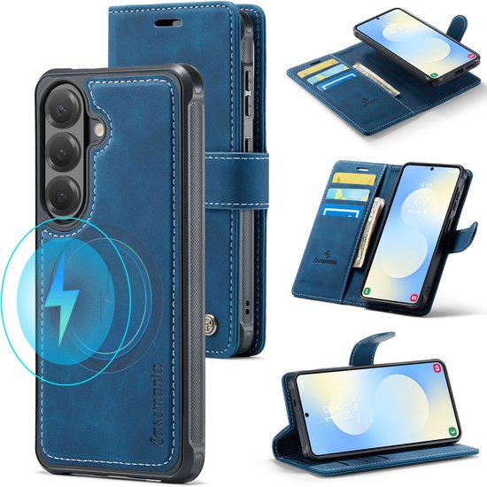 Samsung Galaxy A57 hoesje kunstleer 2-in-1 navy blauw met pasjeshouder, standaard en magnetisch sluitstuk