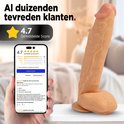 Een realistische XXL dildo, met een gemiddelde score van 4.7 uit 46 reviews. Toont een smartphone met reviewdetails.