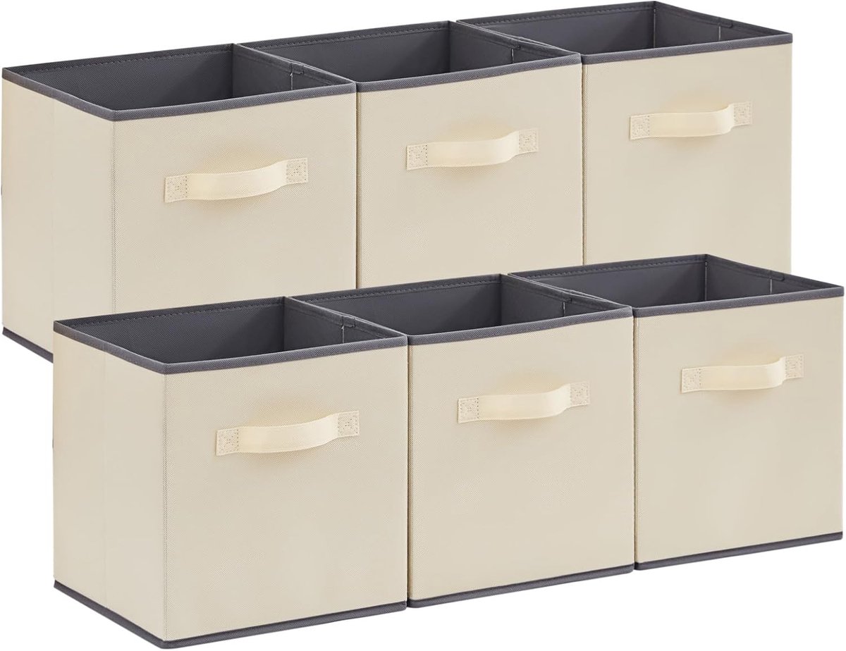 Famanu – Inklapbare kubus opbergdozen 6-pack - stoffen opbergmanden met handgrepen - 33 x 33 x 33 cm - khaki - duurzaam en multifunctioneel