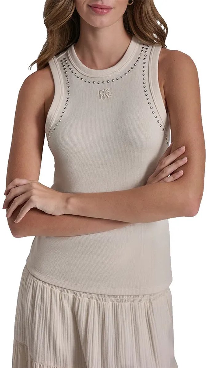 Dkny Dome Studs Mouwloos T-shirt Beige L Vrouw